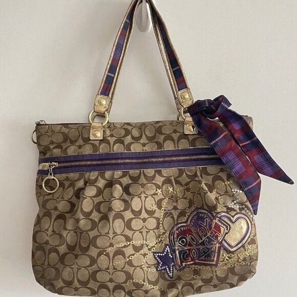 EUC Coach Poppy  Tartan Glam Tote - Picture 1 of 15
